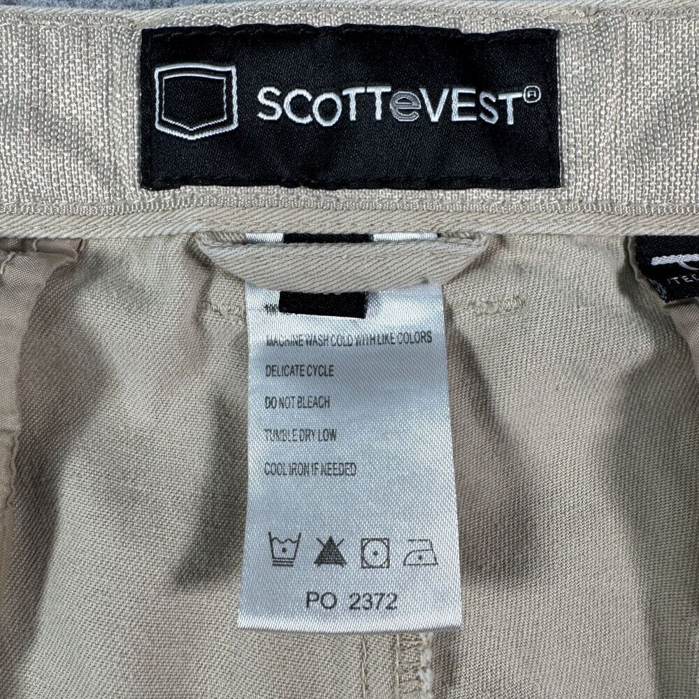 ScottEVest TEC Pants Mens 40x30 Fits 36x28 Beige Magnetic Pockets Nano Tiny Rip - Picture 7 of 12
